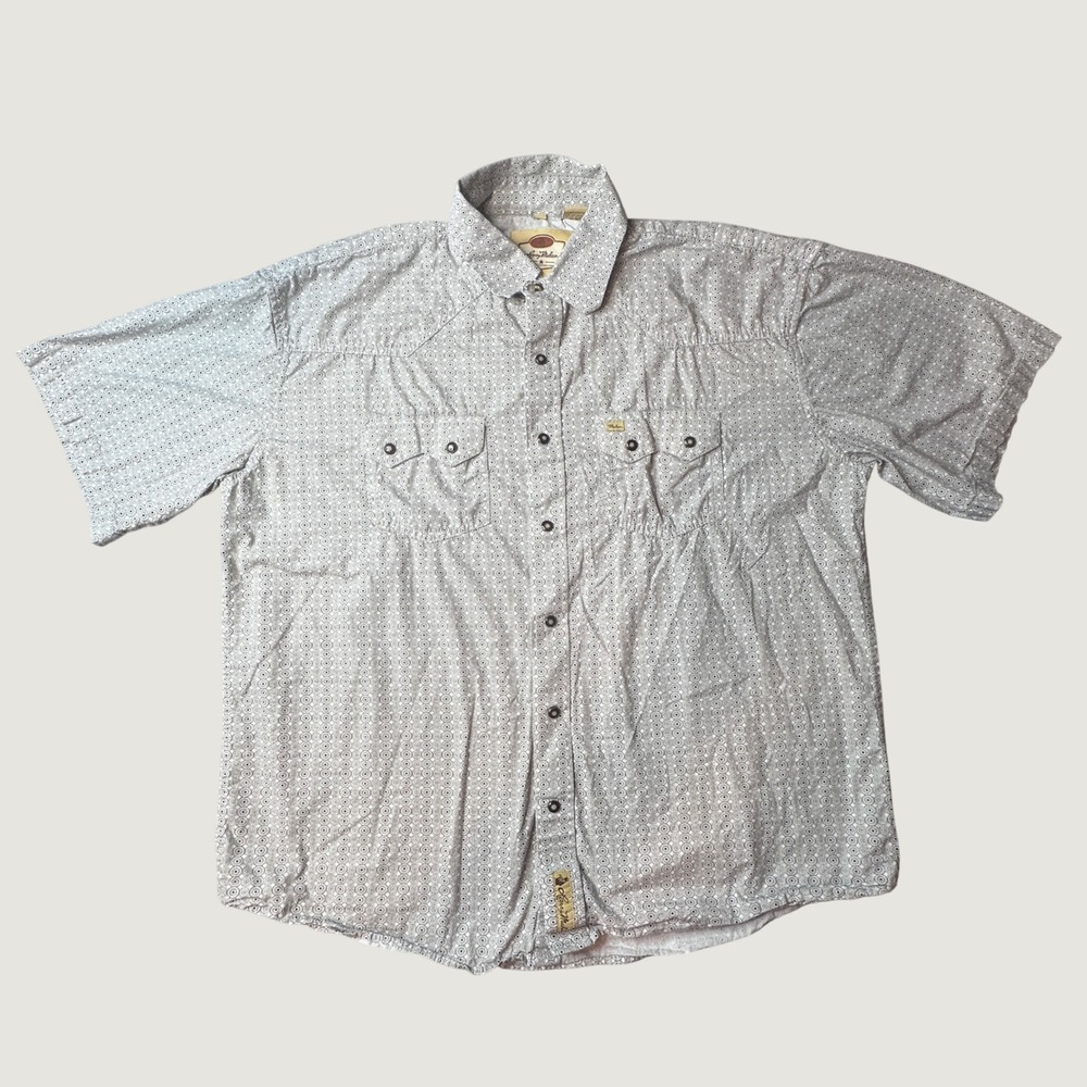 Larry Mahan Shirt Mens XXL Cowboy Collection Grey White Geometric Western Snaps
